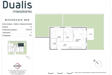 Rzut - Mieszkanie na sprzedaż 3 pokoje o powierzchni 50,53 m² - numer B06 w Dualis II