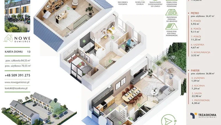 Rzut - Dom na sprzedaż 5 pokoi o powierzchni 84,55 m² - numer 13 w Nowe Gumieńce