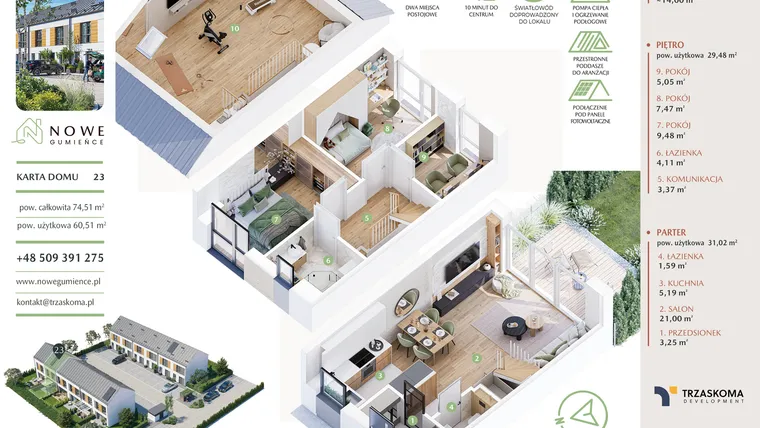 Rzut - Dom na sprzedaż 5 pokoi o powierzchni 74,51 m² - numer 23 w Nowe Gumieńce