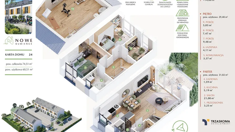 Rzut - Dom na sprzedaż 5 pokoi o powierzchni 74,51 m² - numer 24 w Nowe Gumieńce