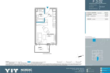 Rzut - Mieszkanie na sprzedaż 1 pokój o powierzchni 29,19 m² - numer F.3.02 w Nordic Bemowo - etap V