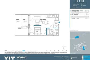 Rzut - Mieszkanie na sprzedaż 1 pokój o powierzchni 35,64 m² - numer G.1.04 w Nordic Bemowo - etap V