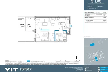 Rzut - Mieszkanie na sprzedaż 1 pokój o powierzchni 34,04 m² - numer G.1.06 w Nordic Bemowo - etap V