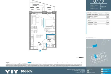 Rzut - Mieszkanie na sprzedaż 1 pokój o powierzchni 36,35 m² - numer G.1.10 w Nordic Bemowo - etap V