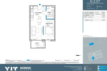 Rzut - Mieszkanie na sprzedaż 1 pokój o powierzchni 36,41 m² - numer G.2.07 w Nordic Bemowo - etap V