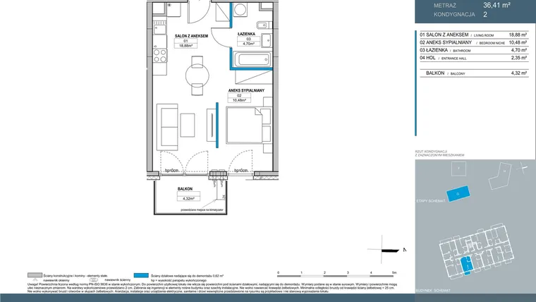 Rzut - Mieszkanie na sprzedaż 1 pokój o powierzchni 36,41 m² - numer G.2.07 w Nordic Bemowo - etap V