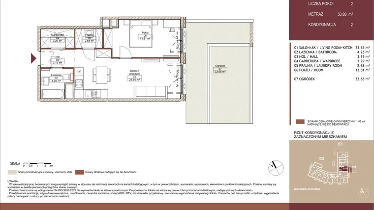 Rzut - Mieszkanie na sprzedaż 2 pokoje o powierzchni 50,94 m² - numer 02 L.03 w Mäki Apartamenty
