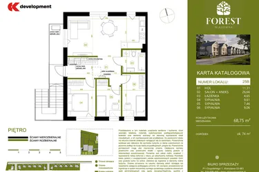 Rzut - Mieszkanie na sprzedaż 4 pokoje o powierzchni 68,75 m² - numer 25B w Wiązowna Forest