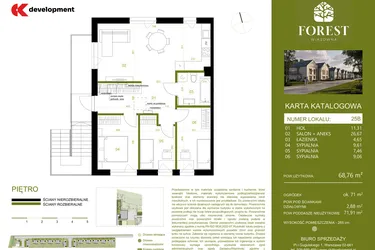 Rzut - Mieszkanie na sprzedaż 4 pokoje o powierzchni 68,75 m² - numer 25B w Wiązowna Forest
