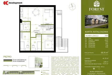 Rzut - Mieszkanie na sprzedaż 4 pokoje o powierzchni 68,75 m² - numer 26B w Wiązowna Forest