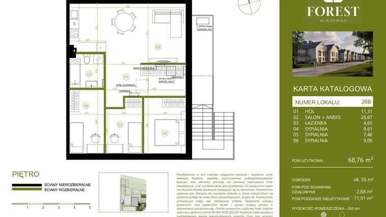 Rzut - Mieszkanie na sprzedaż 4 pokoje o powierzchni 68,75 m² - numer 26B w Wiązowna Forest