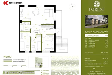 Rzut - Mieszkanie na sprzedaż 4 pokoje o powierzchni 68,75 m² - numer 26B w Wiązowna Forest