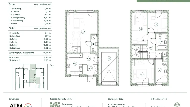 Rzut - Dom na sprzedaż 4 pokoje o powierzchni 109,78 m² - numer 3.14 lok. 2 w Świerkowa