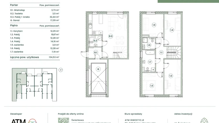 Rzut - Dom na sprzedaż 5 pokoi o powierzchni 134,54 m² - numer 3.13 lok. 1 w Świerkowa