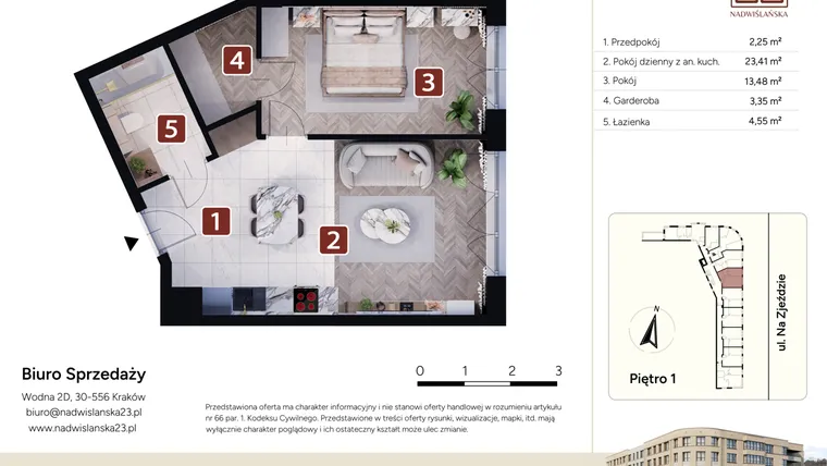 Rzut - Mieszkanie na sprzedaż 2 pokoje o powierzchni 47,04 m² - numer M5 w Nadwiślańska 23