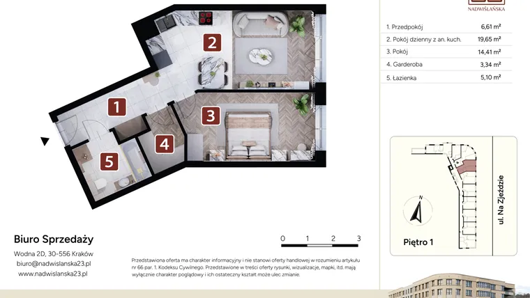 Rzut - Mieszkanie na sprzedaż 2 pokoje o powierzchni 49,11 m² - numer M4 w Nadwiślańska 23