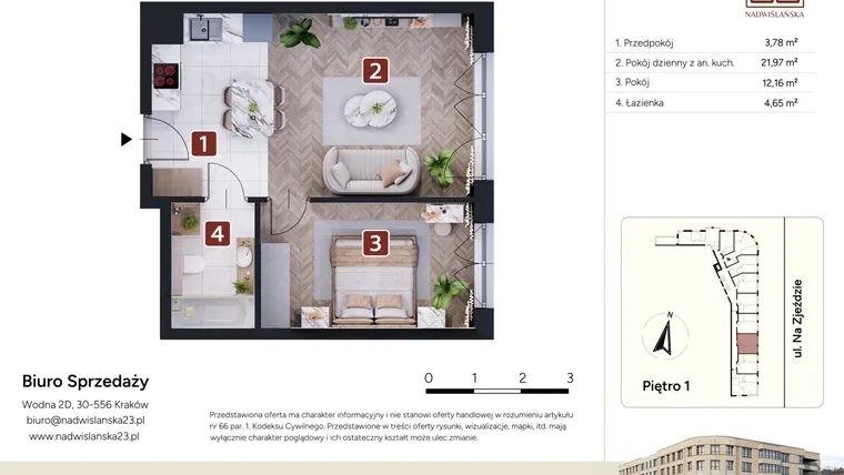 Rzut - Mieszkanie na sprzedaż 2 pokoje o powierzchni 42,56 m² - numer M8 w Nadwiślańska 23