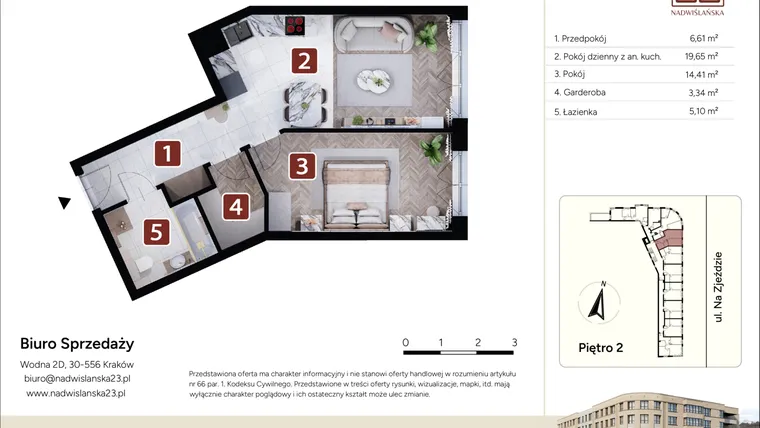 Rzut - Mieszkanie na sprzedaż 2 pokoje o powierzchni 49,11 m² - numer M14 w Nadwiślańska 23