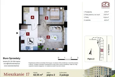 Rzut - Mieszkanie na sprzedaż 2 pokoje o powierzchni 42,55 m² - numer M17 w Nadwiślańska 23
