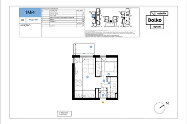 Rzut - Mieszkanie na sprzedaż 2 pokoje o powierzchni 40,97 m² - numer 1M/4 w Bolko etap III