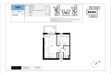 Rzut - Mieszkanie na sprzedaż 2 pokoje o powierzchni 40,97 m² - numer 1M/4 w Bolko etap III