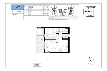 Rzut - Mieszkanie na sprzedaż 2 pokoje o powierzchni 40,98 m² - numer 1M/2 w Bolko etap III