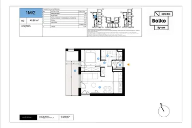 Rzut - Mieszkanie na sprzedaż 2 pokoje o powierzchni 40,98 m² - numer 1M/2 w Bolko etap III