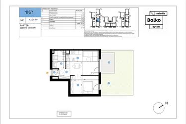 Rzut - Mieszkanie na sprzedaż 2 pokoje o powierzchni 42,28 m² - numer 1K/1 w Bolko etap III