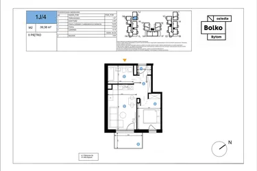 Rzut - Mieszkanie na sprzedaż 2 pokoje o powierzchni 39,38 m² - numer 1J/4 w Bolko etap III