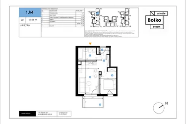 Rzut - Mieszkanie na sprzedaż 2 pokoje o powierzchni 39,38 m² - numer 1J/4 w Bolko etap III