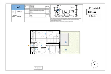 Rzut - Mieszkanie na sprzedaż 2 pokoje o powierzchni 42,37 m² - numer 1K/2 w Bolko etap III