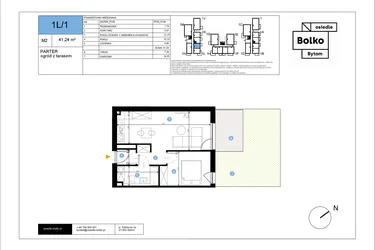 Rzut - Mieszkanie na sprzedaż 2 pokoje o powierzchni 41,24 m² - numer 1L/1 w Bolko etap III