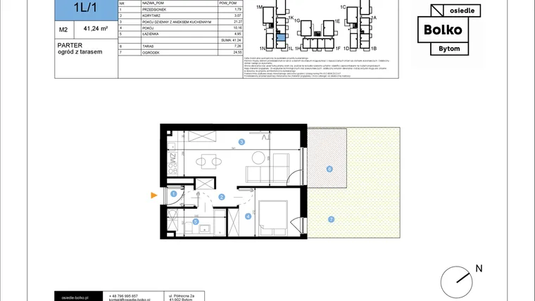 Rzut - Mieszkanie na sprzedaż 2 pokoje o powierzchni 41,24 m² - numer 1L/1 w Bolko etap III
