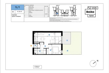 Rzut - Mieszkanie na sprzedaż 2 pokoje o powierzchni 41,24 m² - numer 1L/1 w Bolko etap III