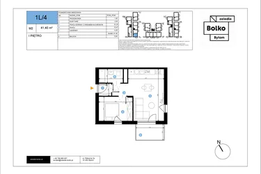 Rzut - Mieszkanie na sprzedaż 2 pokoje o powierzchni 41,4 m² - numer 1L/4 w Bolko etap III