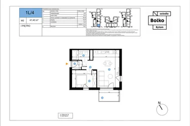 Rzut - Mieszkanie na sprzedaż 2 pokoje o powierzchni 41,4 m² - numer 1L/4 w Bolko etap III