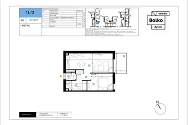 Rzut - Mieszkanie na sprzedaż 2 pokoje o powierzchni 41,15 m² - numer 1L/3 w Bolko etap III