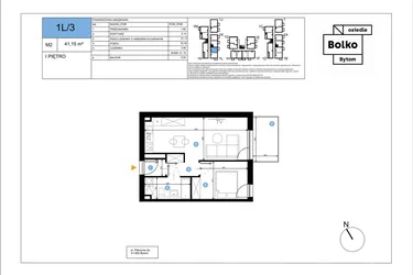 Rzut - Mieszkanie na sprzedaż 2 pokoje o powierzchni 41,15 m² - numer 1L/3 w Bolko etap III