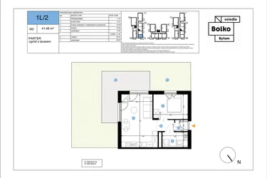 Rzut - Mieszkanie na sprzedaż 2 pokoje o powierzchni 41,48 m² - numer 1L/2 w Bolko etap III