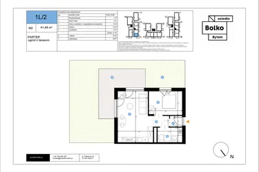 Rzut - Mieszkanie na sprzedaż 2 pokoje o powierzchni 41,48 m² - numer 1L/2 w Bolko etap III