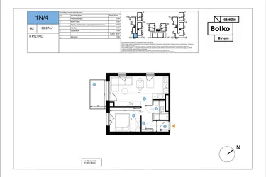 Rzut - Mieszkanie na sprzedaż 2 pokoje o powierzchni 38,07 m² - numer 1N/4 w Bolko etap III