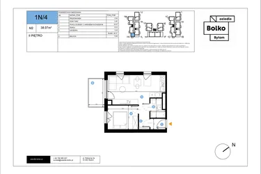 Rzut - Mieszkanie na sprzedaż 2 pokoje o powierzchni 38,07 m² - numer 1N/4 w Bolko etap III