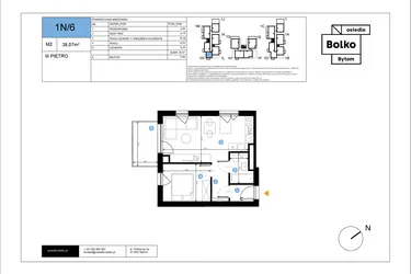 Rzut - Mieszkanie na sprzedaż 2 pokoje o powierzchni 38,07 m² - numer 1N/6 w Bolko etap III