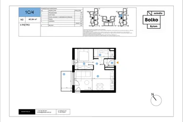 Rzut - Mieszkanie na sprzedaż 2 pokoje o powierzchni 40,94 m² - numer 1C/4 w Bolko etap III