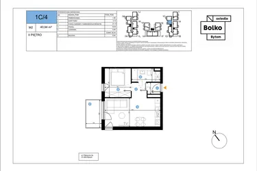 Rzut - Mieszkanie na sprzedaż 2 pokoje o powierzchni 40,94 m² - numer 1C/4 w Bolko etap III