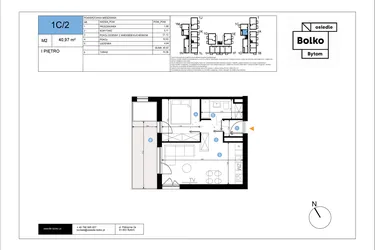 Rzut - Mieszkanie na sprzedaż 2 pokoje o powierzchni 40,97 m² - numer 1C/2 w Bolko etap III