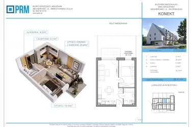 Rzut - Mieszkanie na sprzedaż 2 pokoje o powierzchni 38,47 m² - numer M3 w Konekt
