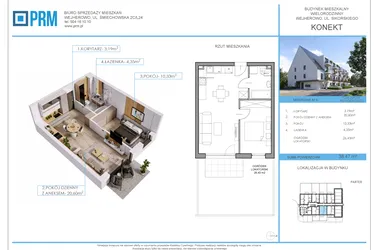 Rzut - Mieszkanie na sprzedaż 2 pokoje o powierzchni 38,47 m² - numer M6 w Konekt