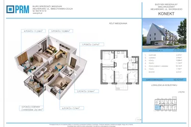 Rzut - Mieszkanie na sprzedaż 4 pokoje o powierzchni 60,43 m² - numer M9 w Konekt