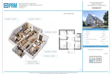 Rzut - Mieszkanie na sprzedaż 4 pokoje o powierzchni 54,19 m² - numer M19 w Konekt
